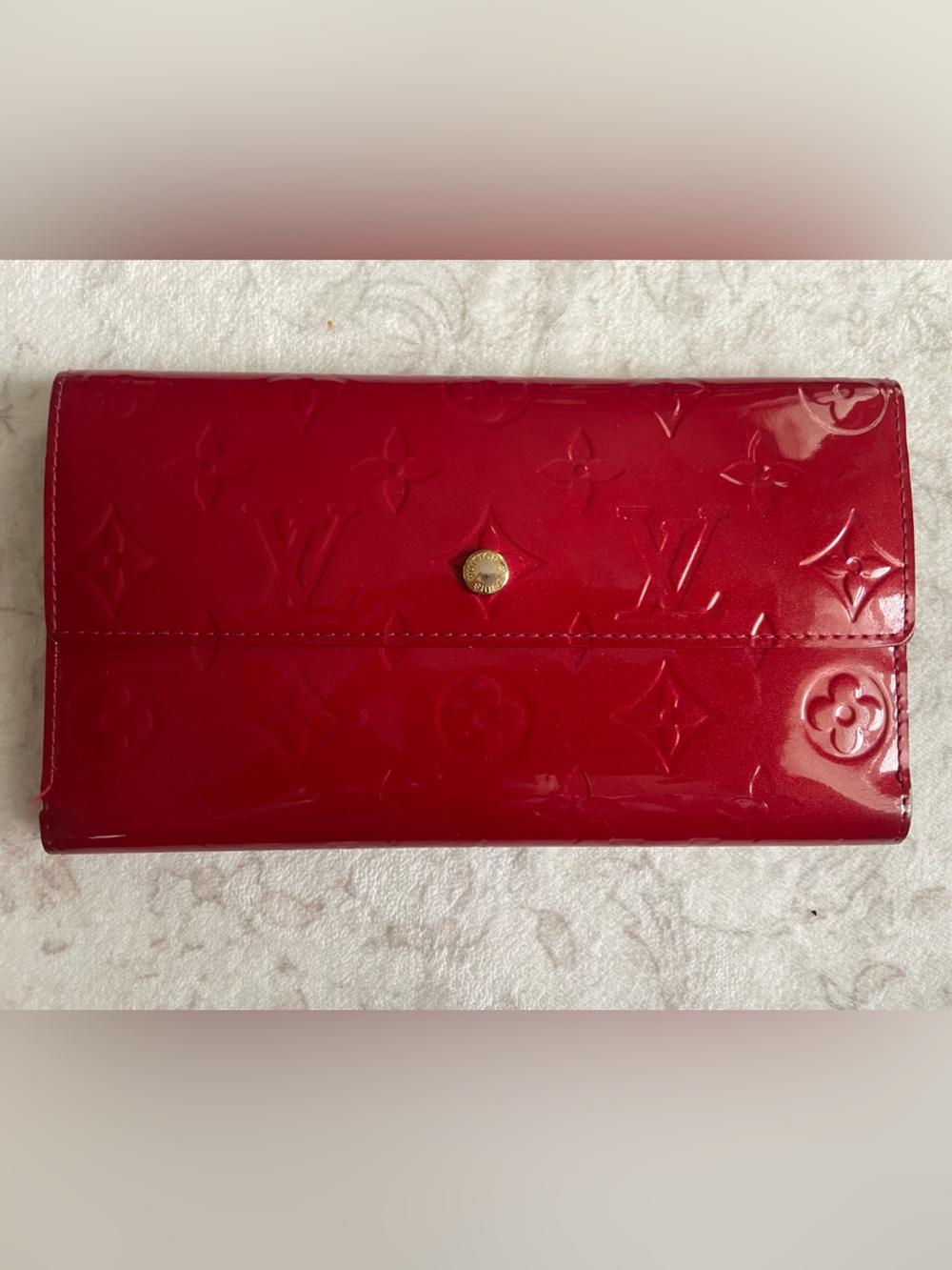 Louis Vuitton Red Patent Vernis Monogram Long Wallet - with COA